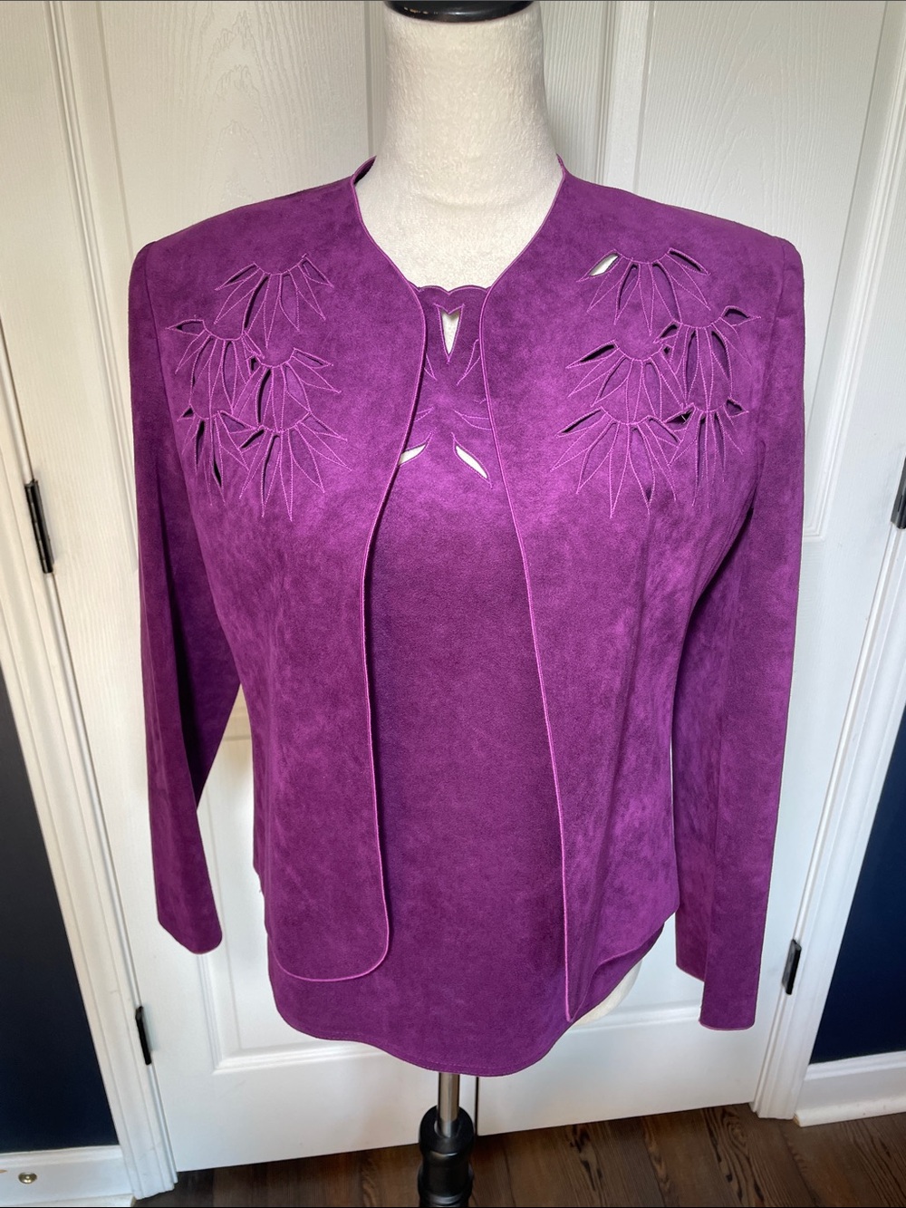 Vintage Ultrasuede Vegan Purple Cutout 2-Piece Twin Set Jacket & Top Size 8